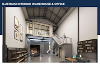 an illustration of an interior warehouse and office