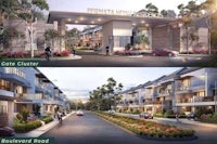 a series of images showing the front and back of an apartment complex