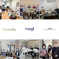 a collage of pictures of people wearing masks and sitting at a table