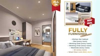 an advertisement for a fully furnished apartment