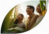 a family is standing in a field of corn