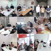 a collage of pictures of people at a meeting