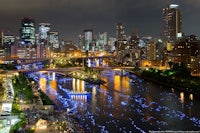 tokyo river at night with blue lights