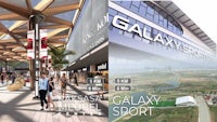 two pictures of a shopping mall with the words galaxy sport