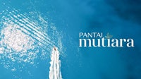 a boat in the water with the words pantai multara