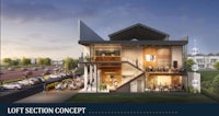 a rendering of a building with the words loft section concept