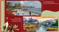 a brochure with pictures of a river and chinese boats