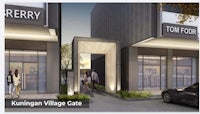 a rendering of a building with the words kuning village gate