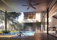 a rendering of a house with a swimming pool