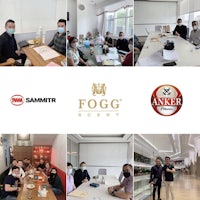 a group of people are sitting in a room with the word fog