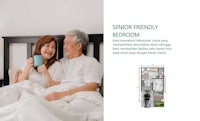 a senior friendly bedroom with a bed and a cup of coffee