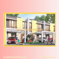 a rendering of a townhouse with people riding bikes in front of it