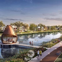 an artist's rendering of a residential area with a pond