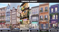 a series of different buildings with the words thematic concept